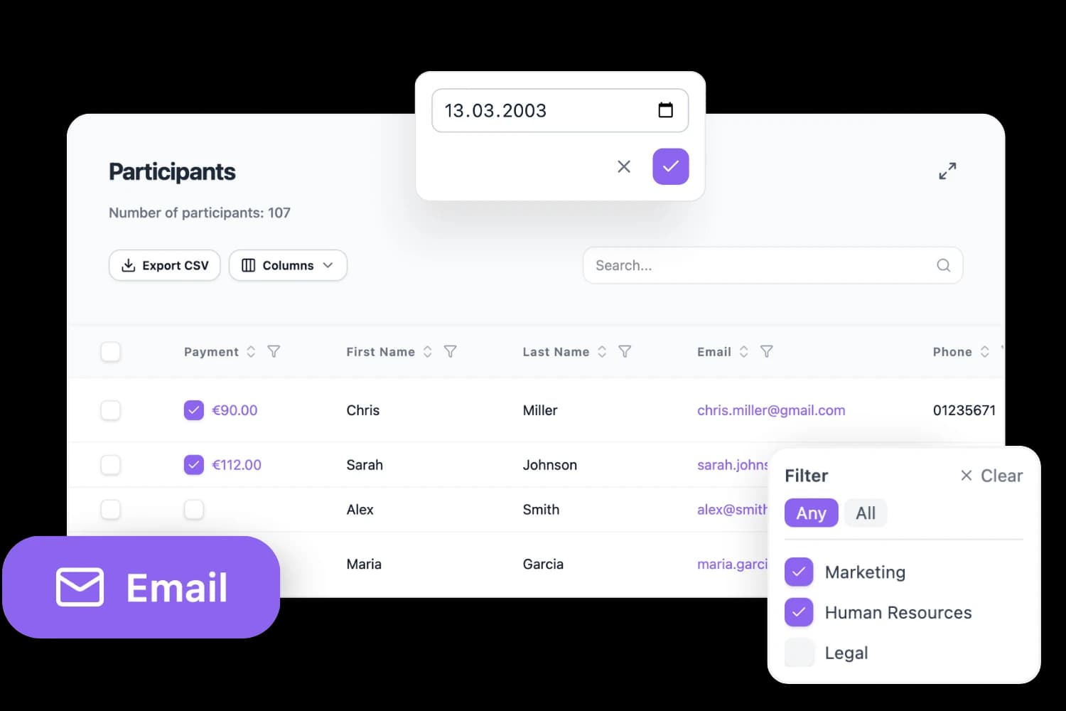 Participant management dashboard